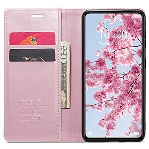 υποδοχές καρτών και μαγνητικό κούμπωμα από συνθετικό δέρμα και TPU ροζ