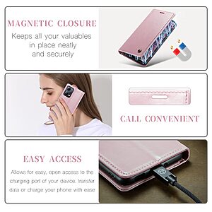 Θήκη Xiaomi Redmi Note 12 Pro+ CaseMe 003 Series Πορτοφόλι με βάση στήριξης, υποδοχές καρτών και μαγνητικό κούμπωμα από συνθετικό δέρμα και TPU ροζ - Image 5