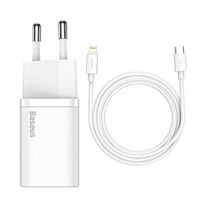 Baseus Φορτιστής με Θύρα USB-C και Καλώδιο Lightning 20W Power Delivery (Super Si 1C) (TZCCSUP-B02) λευκό