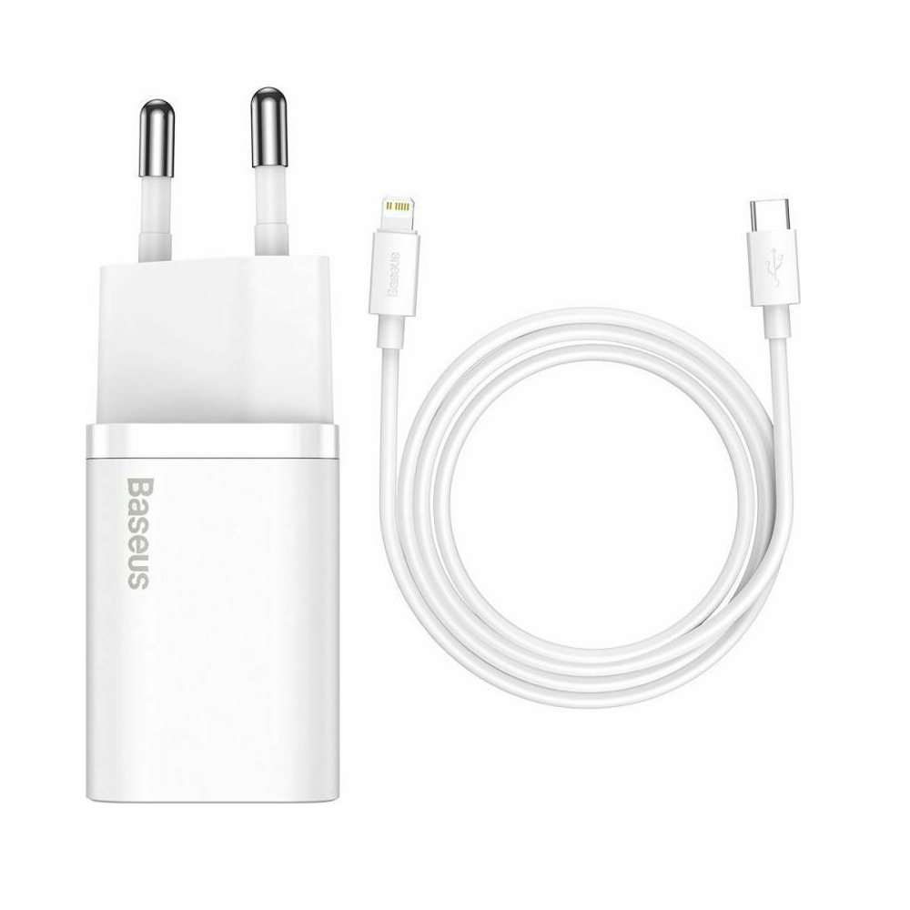 baseus-fortistis-20w-me-kalodio-lighting-1 Baseus Φορτιστής με Θύρα USB-C και Καλώδιο Lightning 20W Power Delivery (Super Si 1C) (TZCCSUP-B02) λευκό