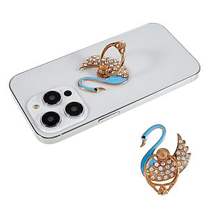 Δαχτυλίδι Κινητού με Λαμπερές Κρυστάλλινες Πέτρες και Σχέδιο Κύκνος - Γαλάζιο