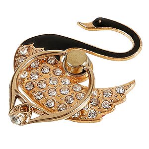 Δαχτυλίδι Κινητού με Λαμπερές Κρυστάλλινες Πέτρες και Σχέδιο Κύκνος - Μαύρο - Image 3