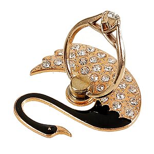 Δαχτυλίδι Κινητού με Λαμπερές Κρυστάλλινες Πέτρες και Σχέδιο Κύκνος - Μαύρο - Image 4