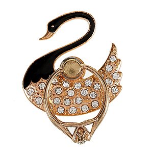 Δαχτυλίδι Κινητού με Λαμπερές Κρυστάλλινες Πέτρες και Σχέδιο Κύκνος - Μαύρο - Image 5