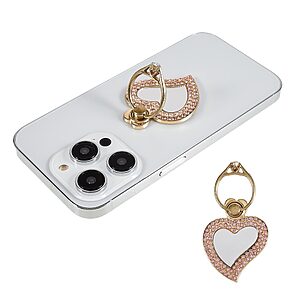 Δαχτυλίδι Κινητού με Περιστρεφόμενη Μεταλλική Βάση και Σχέδιο Καρδιά με Στρας - Χρυσό