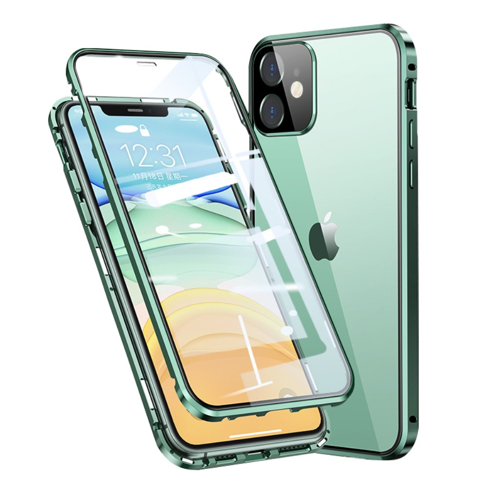 Θήκη iPhone 11 Mad Mask μεταλλική με εσωτερικό μαγνήτη V2 και ανθεκτικό Tempered Glass 360° διπλής όψης με Camera Protection Lips πράσινο