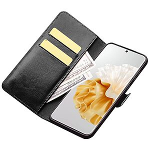 Θήκη Huawei P60 Pro / P60 QIALINO book από Premium αυθεντικό γυαλιστερό δέρμα Genuine Cowhide μαύρο - Image 3