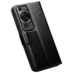 Θήκη Huawei P60 Pro / P60 QIALINO book από Premium αυθεντικό γυαλιστερό δέρμα Genuine Cowhide μαύρο - Image 4