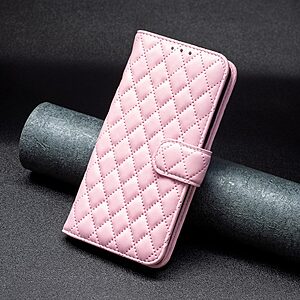 Θήκη Xiaomi Poco F5 5G BINFEN COLOR Rhombus Pattern Series με βάση στήριξης, υποδοχές καρτών και μαγνητικό κούμπωμα ροζ - Image 5