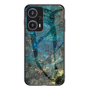 Θήκη Xiaomi Poco F5 5G OEM σχέδιο Marble με Πλάτη Tempered Glass TPU σμαραγδί
