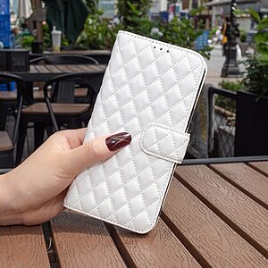Θήκη Xiaomi Poco F5 Pro 5G BINFEN COLOR Rhombus Pattern Series με βάση στήριξης, υποδοχές καρτών και μαγνητικό κούμπωμα λεύκο - Image 5