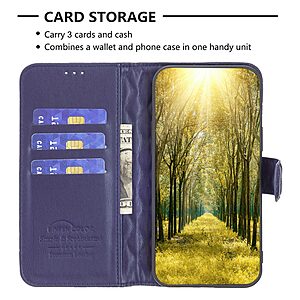 Θήκη Xiaomi Poco F5 Pro 5G BINFEN COLOR Rhombus Pattern Series με βάση στήριξης, υποδοχές καρτών και μαγνητικό κούμπωμα μπλε - Image 3