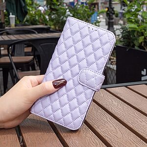 Θήκη Xiaomi Poco F5 Pro 5G BINFEN COLOR Rhombus Pattern Series με βάση στήριξης, υποδοχές καρτών και μαγνητικό κούμπωμα μωβ - Image 5