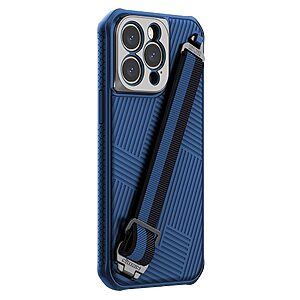 Θήκη iPhone 14 Pro Max NiLLkin Strap Case Series Πλάτη με Ειδική Λαβή για κράτημα από σκλήρό Premium TPU μπλε - Image 4