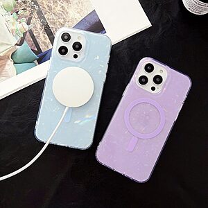 Θήκη iPhone 14 Pro Max OEM Shell Pattern Series συμβατό με Magsafe φορτιστή Transparent Πλάτη TPU μωβ ανοιχτό - Image 4