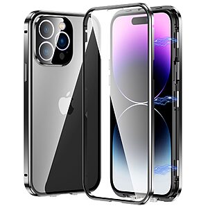 Θήκη iPhone 15 Pro Mad Mask μεταλλική με εσωτερικό μαγνήτη V2 και ανθεκτικό Tempered Glass 360° διπλής όψης με Camera Protection Lips μαύρο