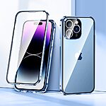 Θήκη iPhone 15 Pro Max Mad Mask μεταλλική με εσωτερικό μαγνήτη V2 και ανθεκτικό Tempered Glass 360° διπλής όψης με Camera Protection Lips μπλε - Image 2