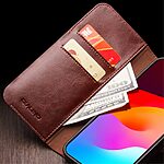 Θήκη iPhone 15 Pro Max QIALINO book με μαγνητικό κούμπωμα από Premium αυθεντικό δέρμα Genuine Cowhide καφέ σκούρο - Image 2
