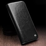 Θήκη iPhone 15 QIALINO book από Premium αυθεντικό γυαλιστερό δέρμα Genuine Cowhide μαύρο - Image 4