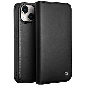 Θήκη iPhone 15 Plus QIALINO book v2 από Premium αυθεντικό δέρμα Genuine Cowhide μαύρο