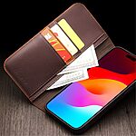 Θήκη iPhone 15 Pro Max QIALINO book v2 από Premium αυθεντικό δέρμα Genuine Cowhide καφέ - Image 4