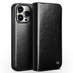 Θήκη iPhone 15 Pro Max QIALINO book με μαγνητικό κούμπωμα από Premium αυθεντικό δέρμα Genuine Cowhide μαύρο