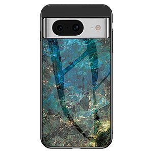 Θήκη Google Pixel 8 OEM σχέδιο Marble με Πλάτη Tempered Glass TPU σμαραγδί