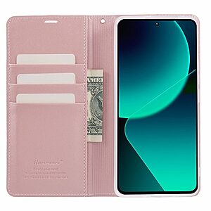 υποδοχή καρτών και μαγνητικό κούμπωμα Flip Wallet από συνθετικό δέρμα και εσωτερικό TPU ροζ χρυσό