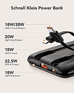 Power Bank VEGER W1170 (C11) 22.5W (max), PD20W, LED Display και ενσωματωμένα καλώδια εξόδου lightning, type-C, 10.000mAh μαύρο - Image 5