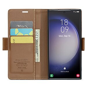 υποδοχές καρτών και μαγνητικό κούμπωμα από συνθετικό δέρμα και TPU καφέ