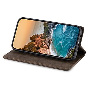 υποδοχή καρτών και μαγνητικό κούμπωμα Flip Wallet από συνθετικό δέρμα και εσωτερικό TPU καφέ