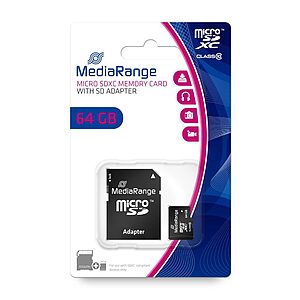 MediaRange Micro SDXC Class 10 With SD Adaptor 64 GB (eXtended Capacity) (MR955)