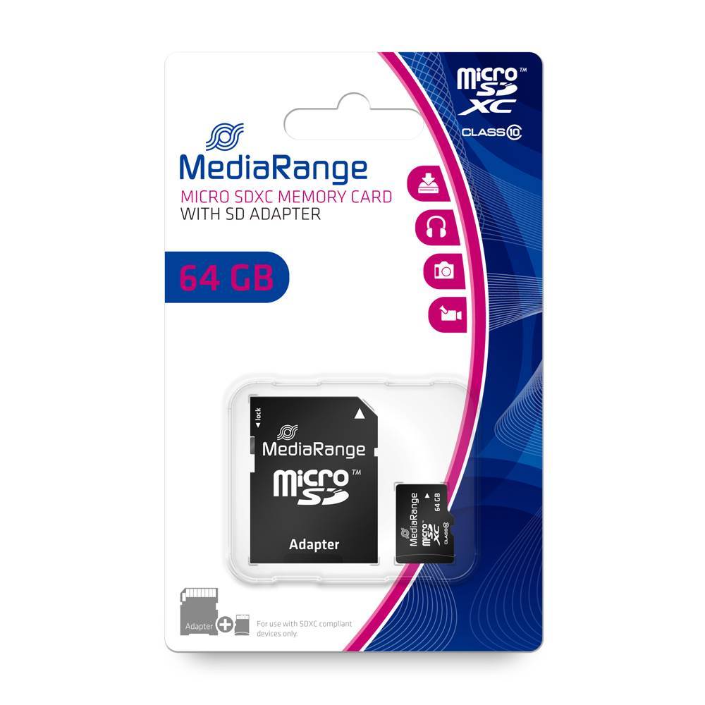 0019845_0 MediaRange Micro SDXC Class 10 With SD Adaptor 64 GB (eXtended Capacity) (MR955) - Image 1