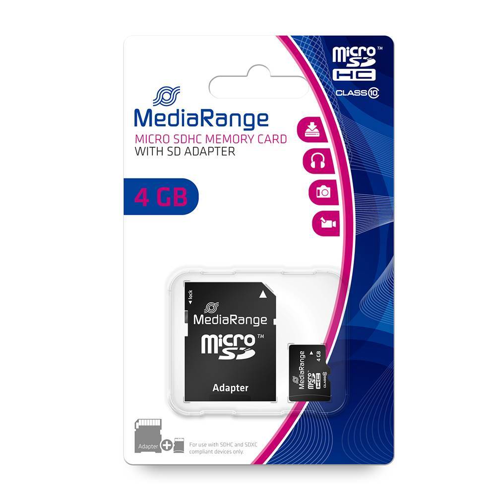 0019848_0 MediaRange Micro SDHC Class 10 With SD Adaptor 4 GB (High Capacity) (MR956) - Image 1