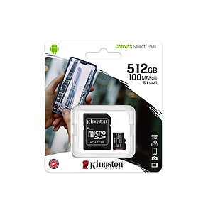 Kingston Micro Secure Digital 512GB microSDXC Canvas Select Plus 80R CL10 UHS-I Card + SD Adapter (SDCS2/512GB)