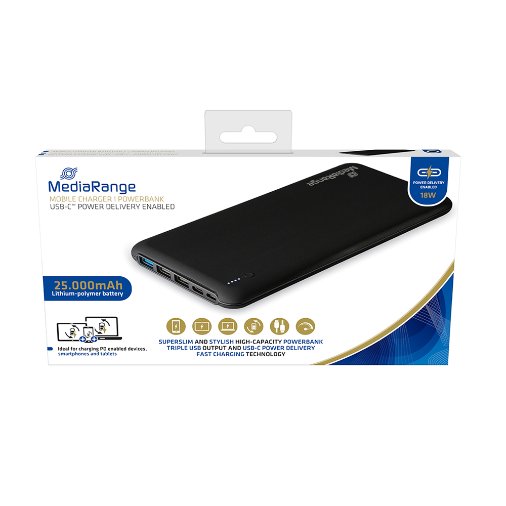 0021037_0 MediaRange Mobile Power Bank 25.000mAh, with USB-C Power Delivery fast charge technology (MR754) - Image 1