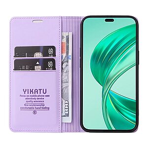 υποδοχή καρτών και μαγνητικό κούμπωμα Flip Wallet από συνθετικό δέρμα και TPU μωβ ανοιχτό