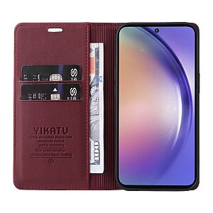 υποδοχή καρτών και μαγνητικό κούμπωμα Flip Wallet από συνθετικό δέρμα και TPU κόκκινο σκούρο