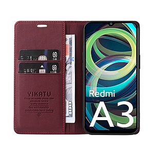 υποδοχή καρτών και μαγνητικό κούμπωμα Flip Wallet από συνθετικό δέρμα και TPU κόκκινο σκούρο