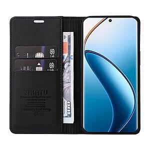 υποδοχή καρτών και μαγνητικό κούμπωμα Flip Wallet από συνθετικό δέρμα και TPU μαύρο