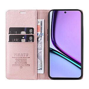 υποδοχή καρτών και μαγνητικό κούμπωμα Flip Wallet από συνθετικό δέρμα και TPU ροζ χρυσό