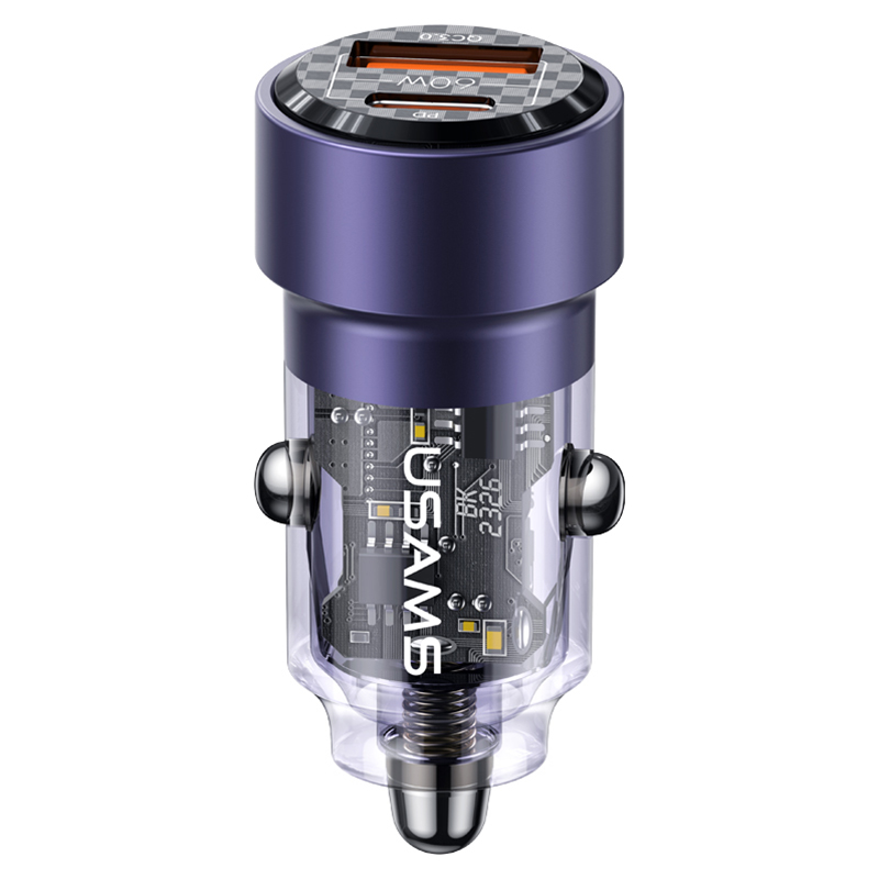 USAMS CC208 φορτιστής αυτοκινήτου C39 Fast Charging 60W 2 x Ports 1 x USB-A 1 x Type-C (CC208CC02) - μωβ USAMS CC208 φορτιστής αυτοκινήτου C39 Fast Charging 60W 2 x Ports 1 x USB-A 1 x Type-C (CC208CC02) - μωβ