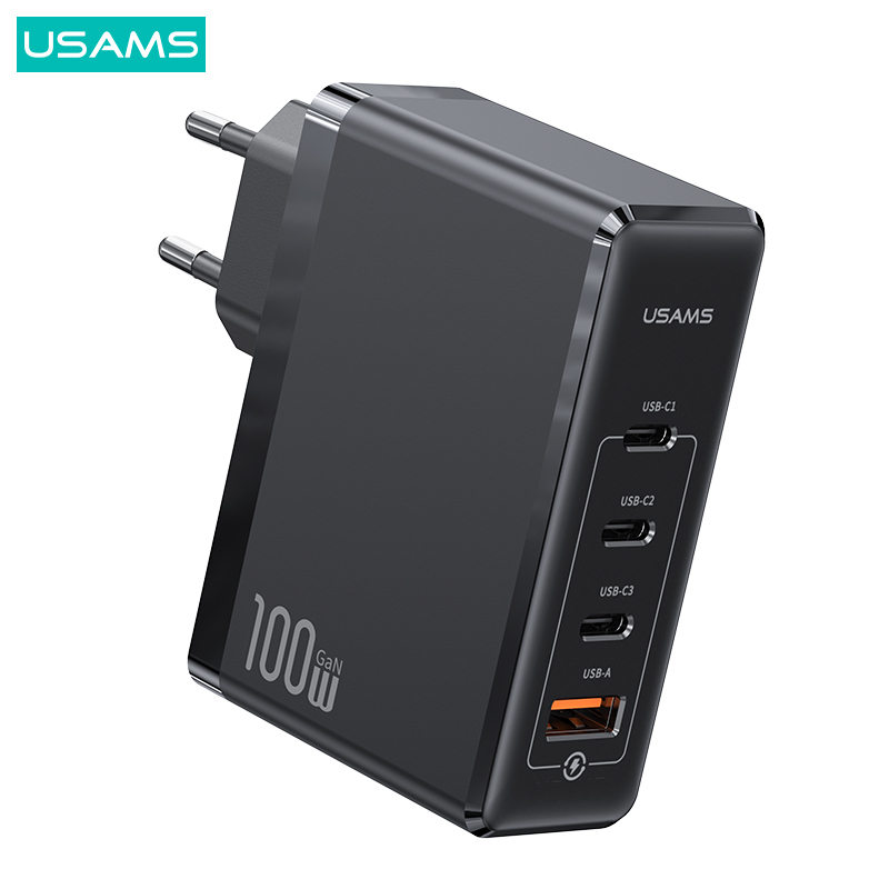 USAMS US-CC163 T50 επιτοίχιος φορτιστής GaN Fast Charger 100W 4 x Ports 1 x USB-A και 3 x Type-C (CC163TC01) μαύρο USAMS US-CC163 T50 επιτοίχιος φορτιστής GaN Fast Charger 100W 4 x Ports 1 x USB-A και 3 x Type-C (CC163TC01) μαύρο