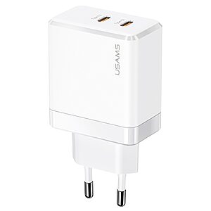 USAMS US-CC172 T54 επιτοίχιος φορτιστής GaN Fast Charger 40W 2 x port Type-C (CC172TC02) λευκό