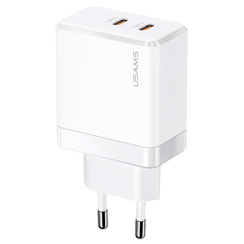 USAMS US-CC172 T54 επιτοίχιος φορτιστής GaN Fast Charger 40W 2 x port Type-C (CC172TC02) λευκό USAMS US-CC172 T54 επιτοίχιος φορτιστής GaN Fast Charger 40W 2 x port Type-C (CC172TC02) λευκό