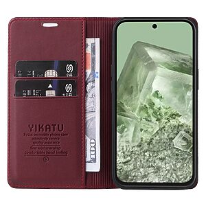 υποδοχή καρτών και μαγνητικό κούμπωμα Flip Wallet από συνθετικό δέρμα και TPU κόκκινο σκούρο