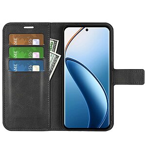 υποδοχές καρτών και μαγνητικό κούμπωμα Flip Wallet από συνθετικό δέρμα μαύρο