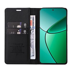 υποδοχή καρτών και μαγνητικό κούμπωμα Flip Wallet από συνθετικό δέρμα και TPU μαύρο