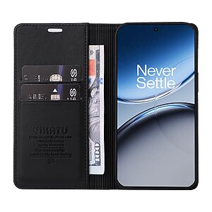 υποδοχή καρτών και μαγνητικό κούμπωμα Flip Wallet από συνθετικό δέρμα και TPU μαύρο