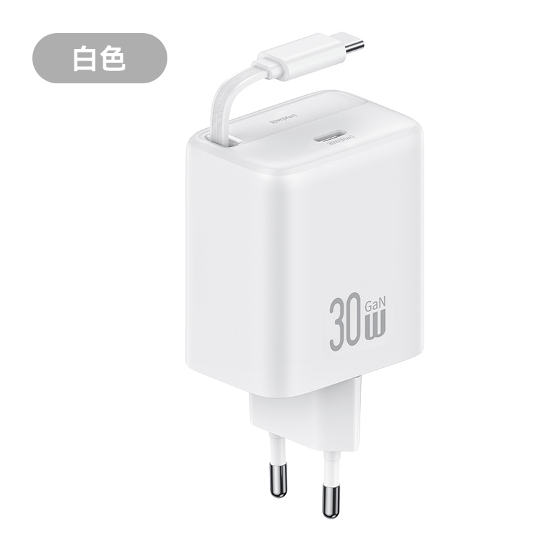 037862-1 USAMS CC241 YC Series Επιτοίχιος Φορτιστής 30W GaN με Type-C Retractable καλώδιο 80cm και θύρα Type-C λευκό